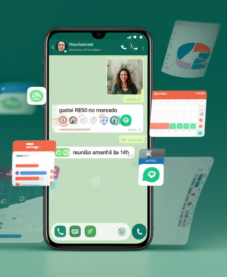 <h1>MeuAssessor: A verdade sobre as atualizações semanais</h1> 1 https://cursoss.com.br/catalogo-de-cursos/page/176/ Tela de WhatsApp com o assistente MeuAssessor registrando despesas e compromissos, rodeada por gráficos financeiros e calendário.