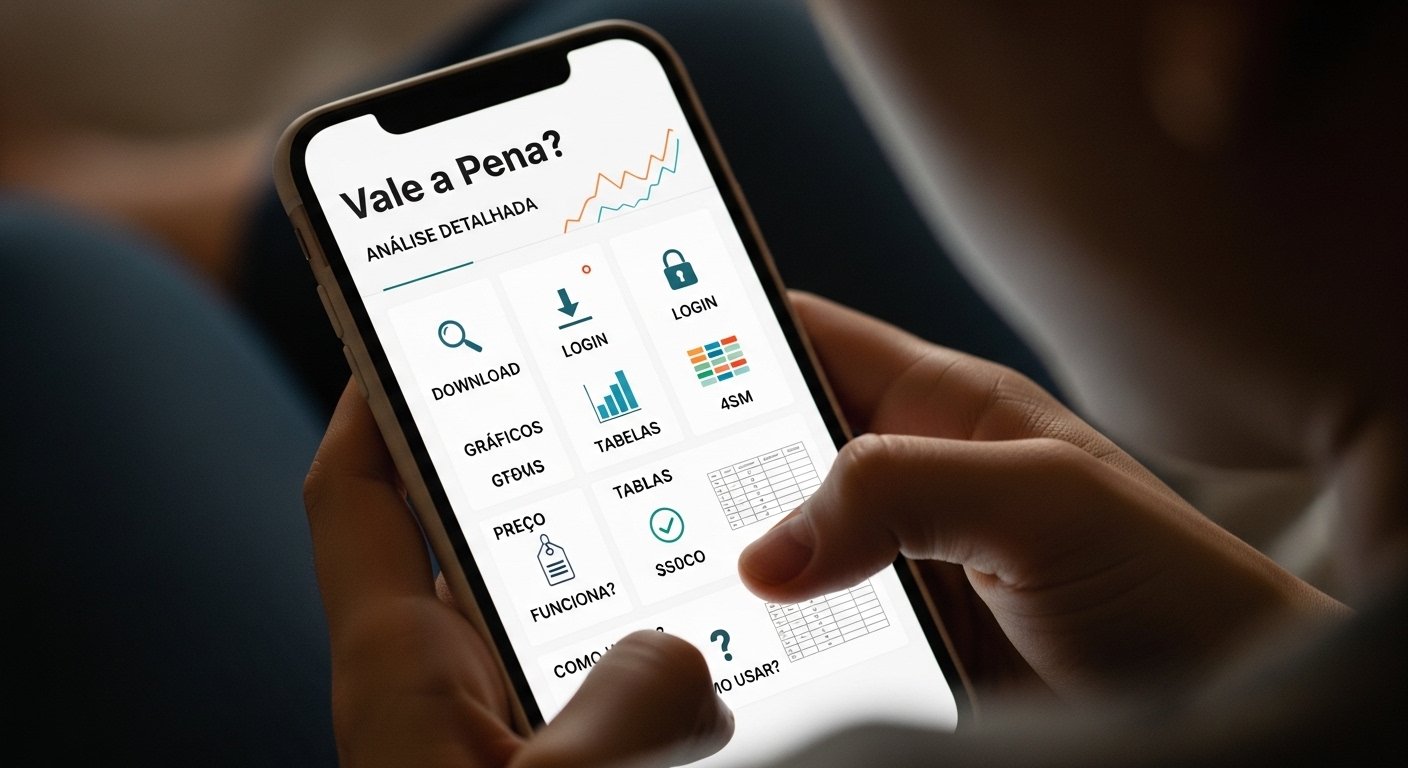 Nádia Pace em um escritório doméstico organizado, segurando uma calculadora e olhando para gráficos de finanças pessoais, simbolizando empoderamento financeiro e recuperação de dívidas.