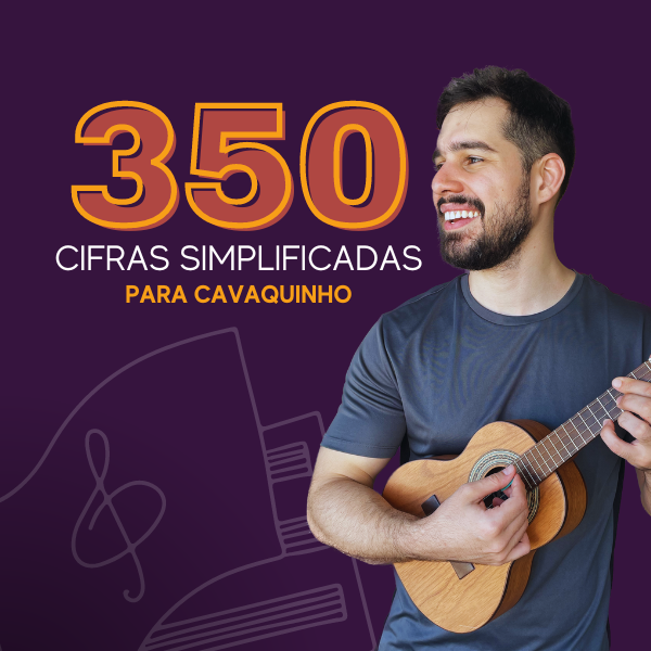 Apostila digital com 350 acordes simplificados para cavaquinho no estilo Victor Cazzoli, mostrando tabelas rítmicas e músicas populares de samba/pagode