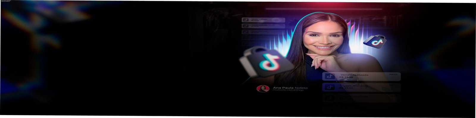 Ana Paula Noleto ensinando estratégia de vendas no TikTok Shop com mentoria ao vivo e garantia de 7 dias