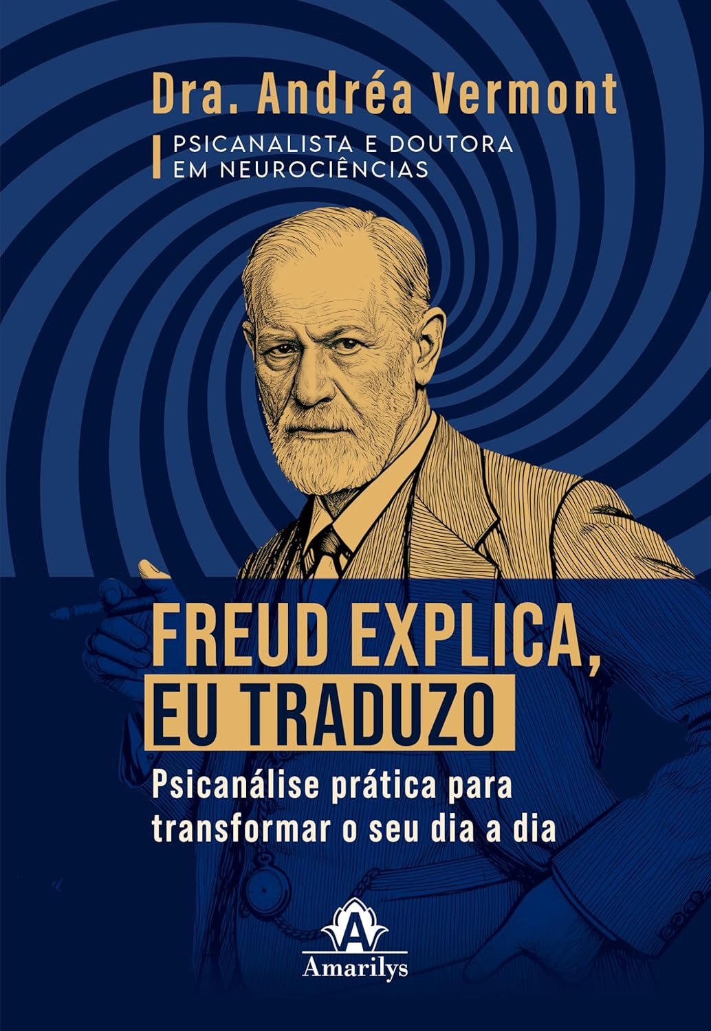 Ilustração de Andrea Vermont traduzindo conceitos de Freud para pessoas comuns, com elementos de psicanálise e tecnologia moderna