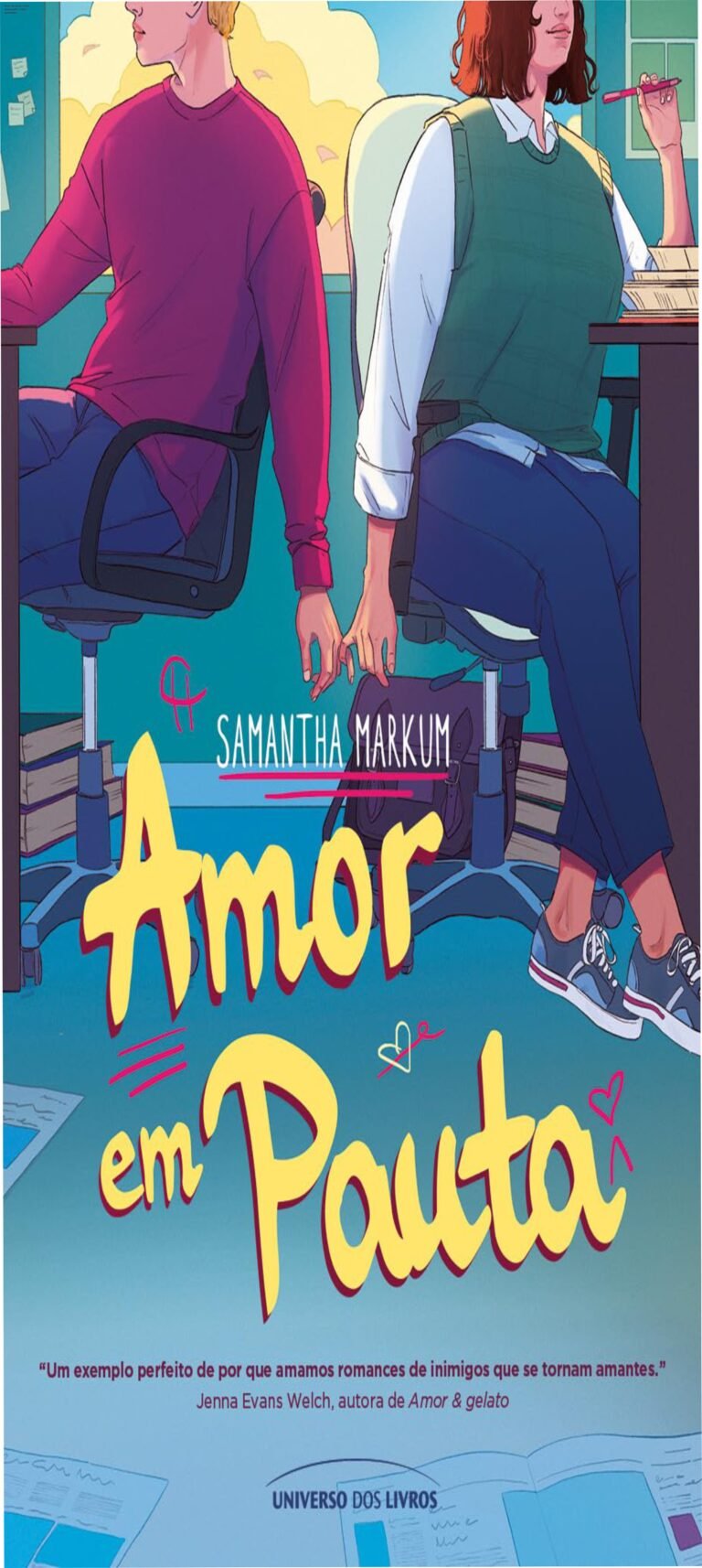 Capa do livro Amor em pauta de Samantha Markum, romance YA sobre estudantes rivais que se tornam amantes