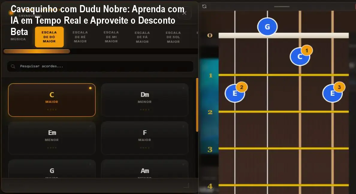 Cavaquinho com Dudu Nobre: Aprenda com IA em Tempo Real e Aproveite o Desconto Beta 1 https://cursoss.com.br/cavaquinho-dudu-nobre-ia-aprendizado-online/ Aluno usando o curso de cavaquinho com Dudu Nobre no celular, recebendo correção de acordes em tempo real
