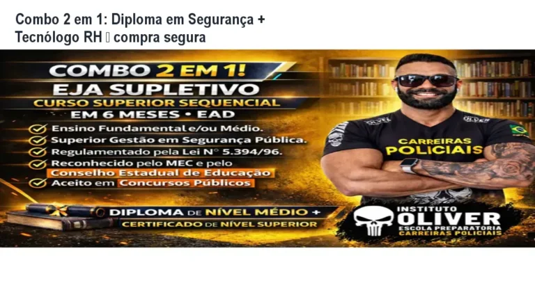 Imagem do Combo 2 em 1 de diplomas em Segurança Pública e Tecnólogo RH, mostrando estudante estudando online