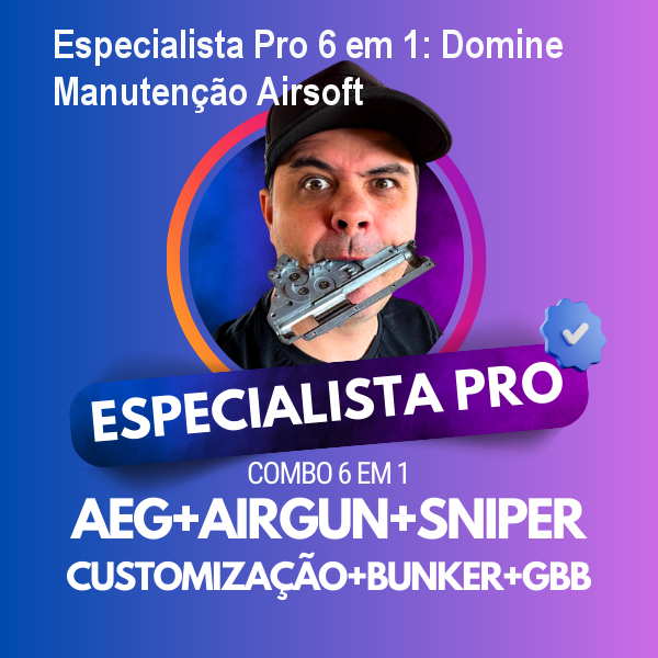 Especialista Pro 6 em 1: Domine Manutenção Airsoft 3 https://cursoss.com.br/metodo-alem-das-fronteiras-lucro-primeira-importacao-oferta-oficial/ Imagem do curso Especialista Pro 6 em 1 mostrando aulas de manutenção de AEG, AEP, GBB, Sniper, Airgun e Bunker