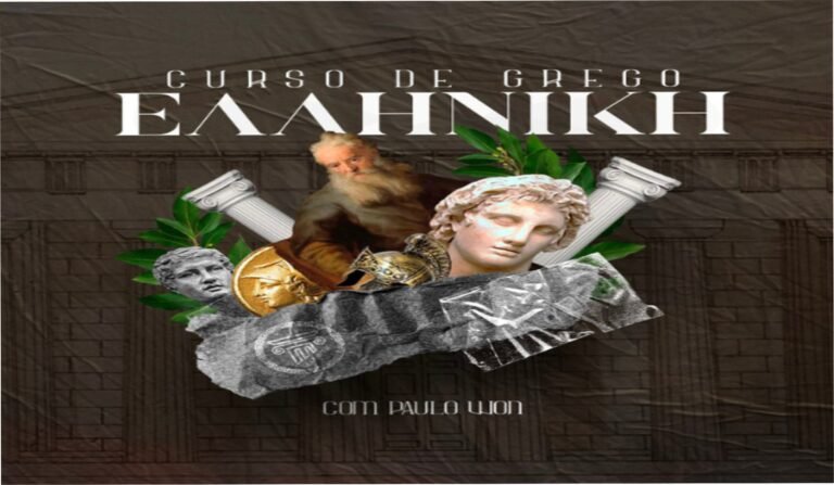 Imagem promocional do curso Hellenike de Grego Bíblico mostrando método online diário que permite ler o Novo Testamento em grego original
