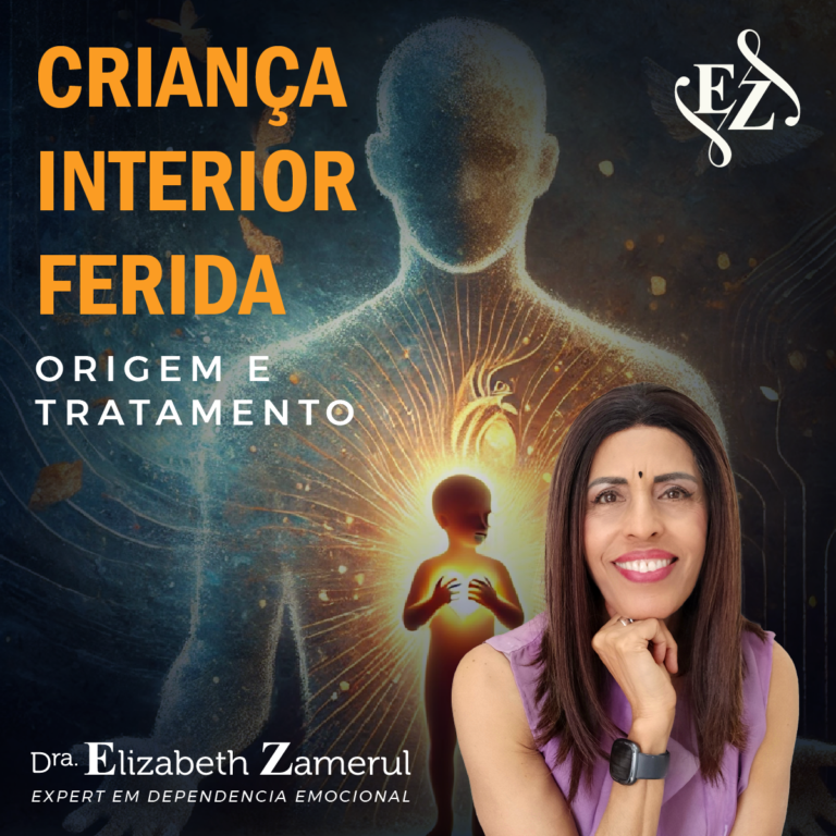 Imagem da Dra. Elizabeth Zamerul apresentando o curso Criança Interior Ferida, focado em desfazer padrões de codependência