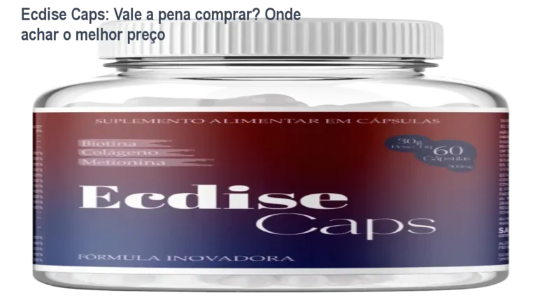 Frasco de Ecdise Caps ao lado de cabelos brilhantes, pele hidratada e unhas fortes