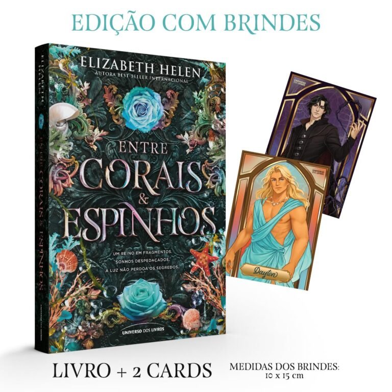 Imagem de capa para o livro 4 da série 'Entre Corais e Espinhos', mostrando dois príncipes em conflito em um cenário feérico místico com elementos de guerra e romance. O Arco da Radiância brilha no fundo enquanto espinhos e corais mágicos cercam a batalha.