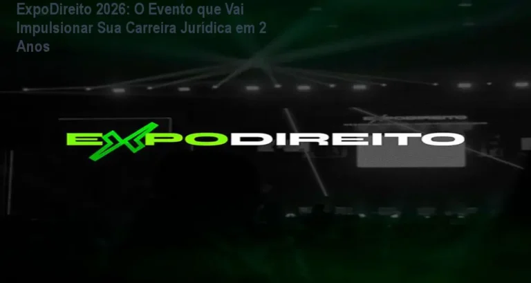 Profissionais do Direito networking na ExpoDireito 2026, trocando cartões e ideias estratégicas