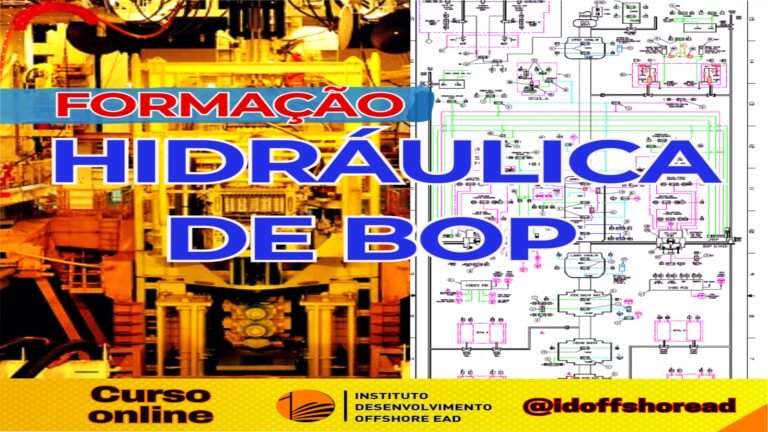 Imagem ilustrativa da formação em hidráulica de BOP Subsea mostrando diagramas hidráulicos e equipamentos offshore