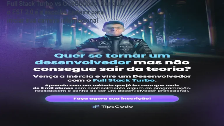 Aluno desenvolvendo projeto full stack no curso Full Stack Turbo com apoio da parceria Amplifi Staffing para vagas internacionais