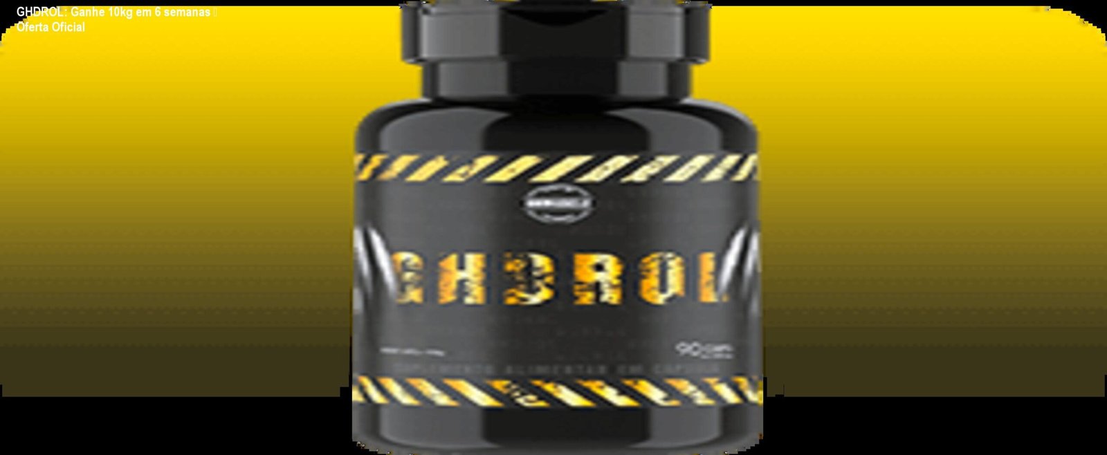Frasco de GHDROL ao lado de halteres, evidenciando ganho rápido de massa muscular