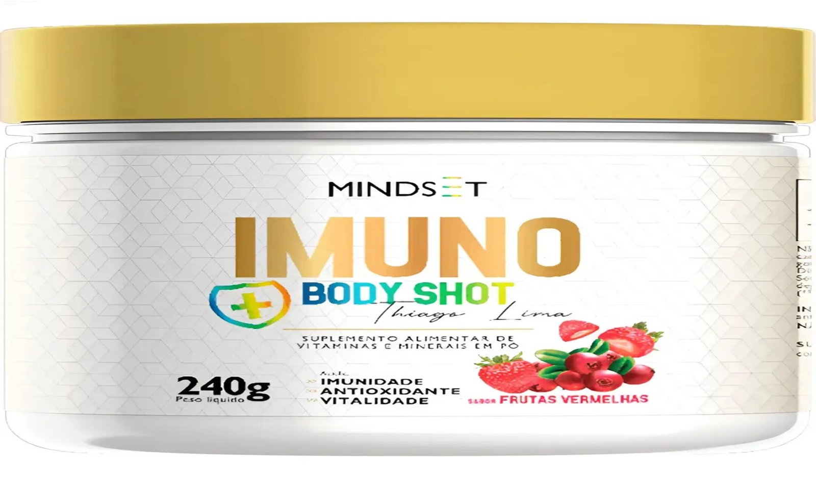 Pote de Imuno Body Shot Matinal em um ambiente de cozinha, pronto para ser consumido.