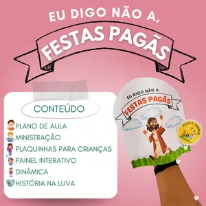 Capa do kit Eu Digo Não às Festas Pagãs, material cristão em PDF com atividades para crianças