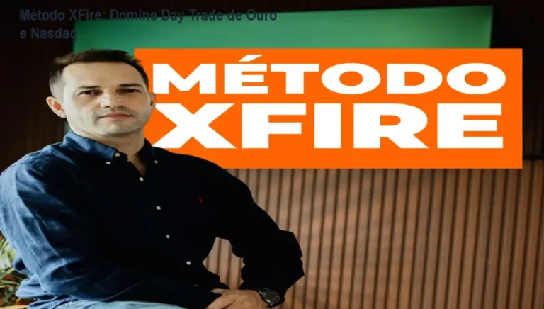 Imagem do curso Método XFire mostrando tela de negociação de ouro e Nasdaq