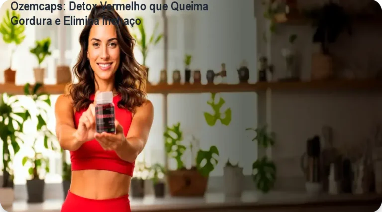 Frasco de Ozemcaps na cozinha, mostrando cápsulas que ajudam a queimar gordura e eliminar o inchaço abdominal