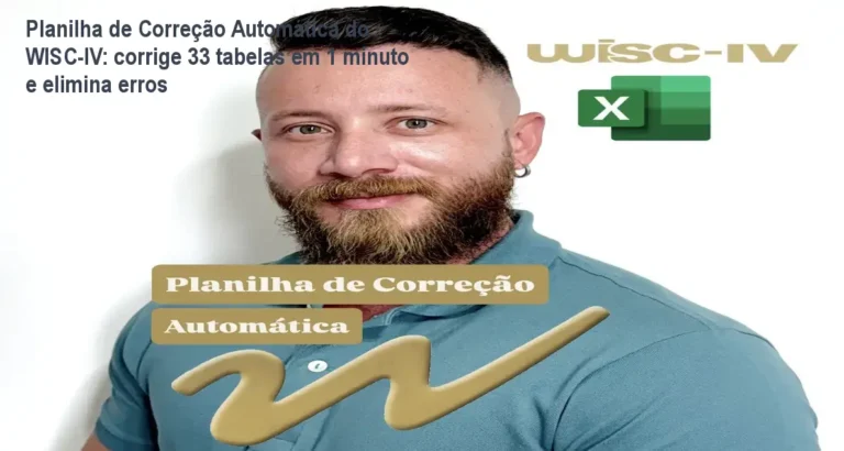 Imagem da planilha de correção automática do WISC‑IV mostrando abas por idade e cálculo instantâneo