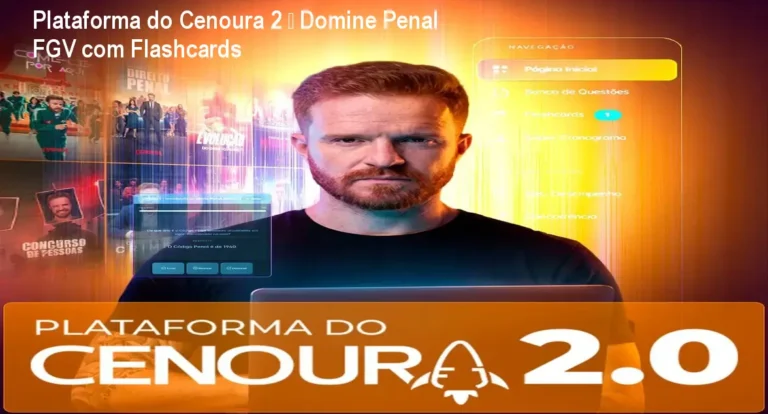 Imagem da Plataforma do Cenoura 2 mostrando flashcards e banco de questões para estudo de Direito Penal FGV