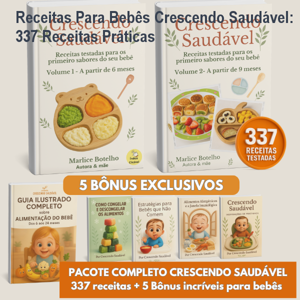 Receitas Para Bebês Crescendo Saudável: 337 Receitas Práticas 2 https://cursoss.com.br/plano-alpha-m-todo-de-maria-em-lia-barbosa/ Capa do ebook Receitas Para Bebês Crescendo Saudável mostrando mãe preparando papinha saudável para bebê