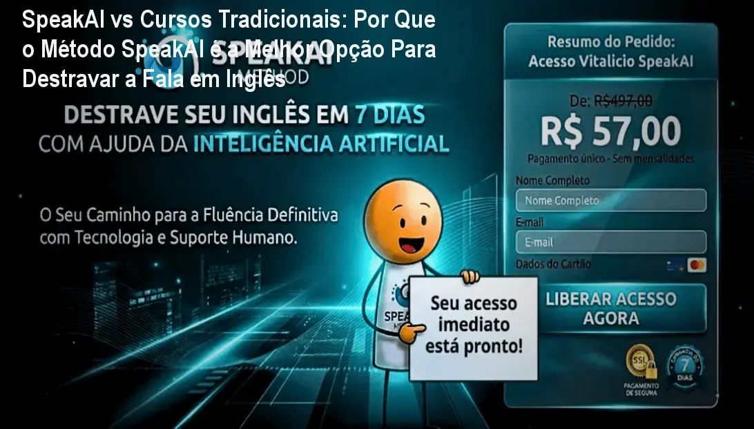 Tela do curso SpeakAI mostrando frases rápidas para praticar a fala em inglês