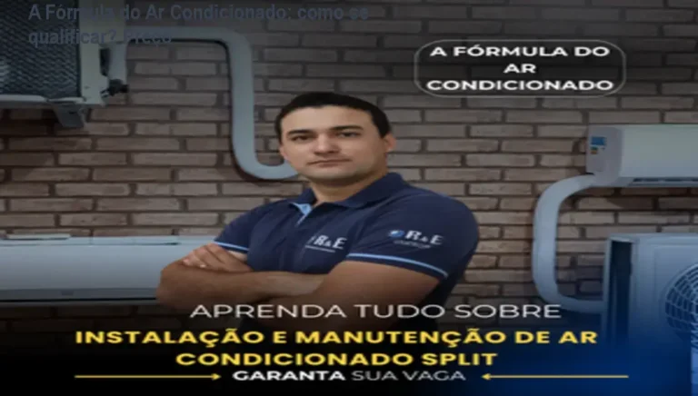 A Fórmula do Ar Condicionado: como se qualificar? Preço 4 https://cursoss.com.br/clube-da-testo-alessandro-loiola-energia-foco-libido/ Capa do curso A Fórmula do Ar Condicionado mostrando técnico ao lado de aparelho de ar condicionado