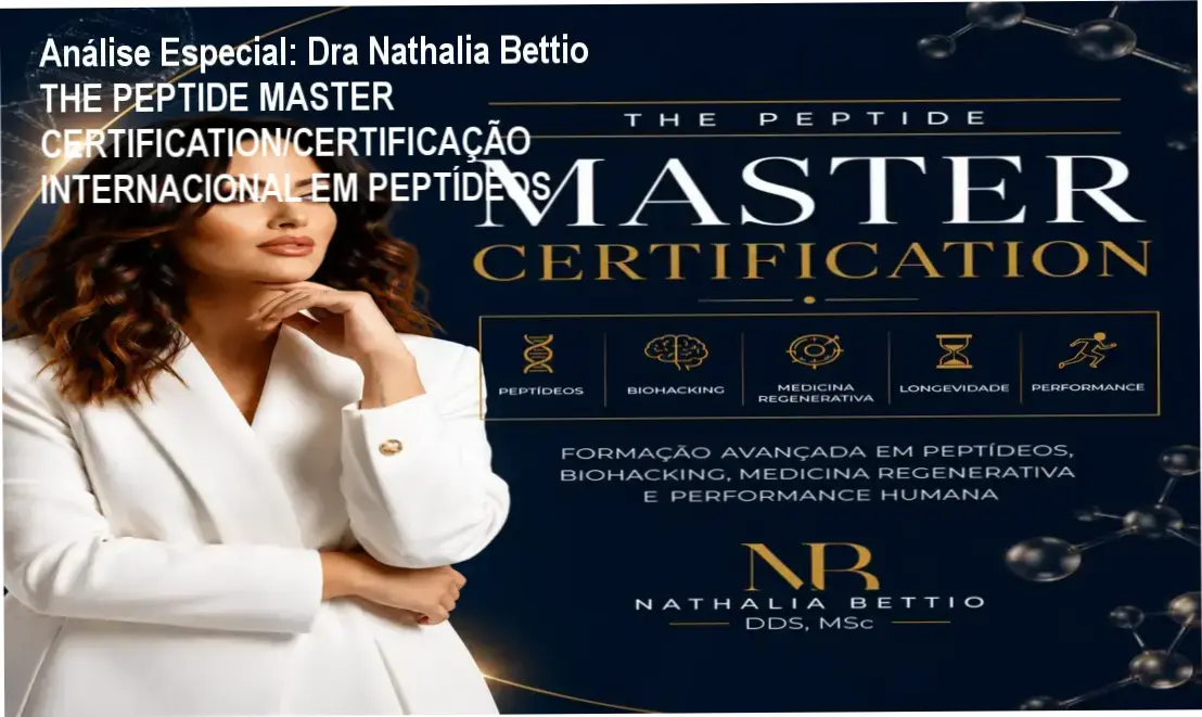 Análise Especial: Dra Nathalia Bettio THE PEPTIDE MASTER CERTIFICATION/CERTIFICAÇÃO INTERNACIONAL EM PEPTÍDEOS 1 https://cursoss.com.br/dra-nathalia-bettio-the-peptide-master-certification-certificacao-internacional-em-peptideos-2/ Capa informativa sobre o tema Dra Nathalia Bettio THE PEPTIDE MASTER CERTIFICATION/CERTIFICAÇÃO INTERNACIONAL EM PEPTÍDEOS