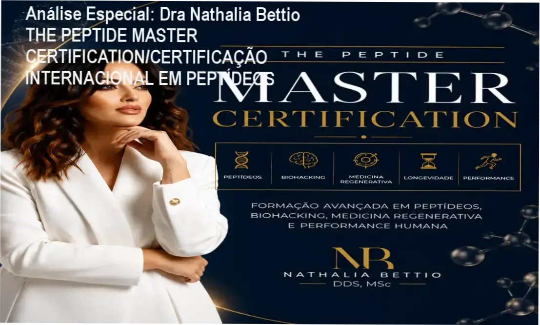 Análise Especial: Dra Nathalia Bettio THE PEPTIDE MASTER CERTIFICATION/CERTIFICAÇÃO INTERNACIONAL EM PEPTÍDEOS 1 https://cursoss.com.br/dra-nathalia-bettio-the-peptide-master-certification-certificacao-internacional-em-peptideos-5/ Capa informativa sobre o tema Dra Nathalia Bettio THE PEPTIDE MASTER CERTIFICATION/CERTIFICAÇÃO INTERNACIONAL EM PEPTÍDEOS