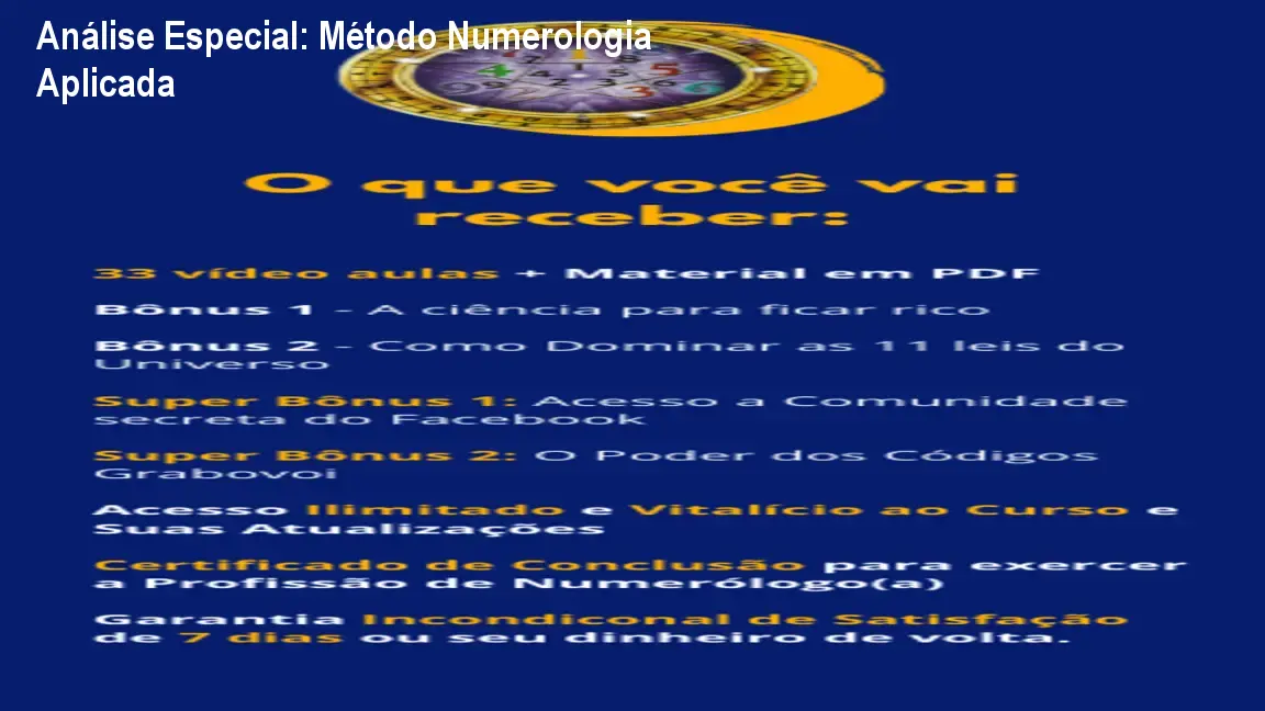 Capa informativa sobre o tema Método Numerologia Aplicada