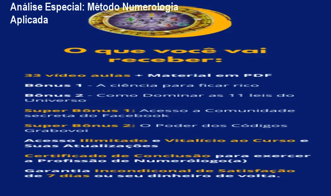 Capa informativa sobre o tema Método Numerologia Aplicada