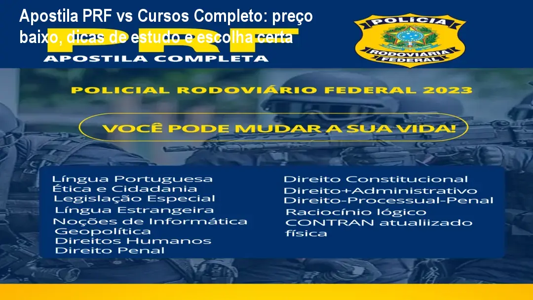 Apostila PRF Atualizada mostrando páginas resumidas com dicas de estudo para candidatos ao concurso da Polícia Rodoviária Federal