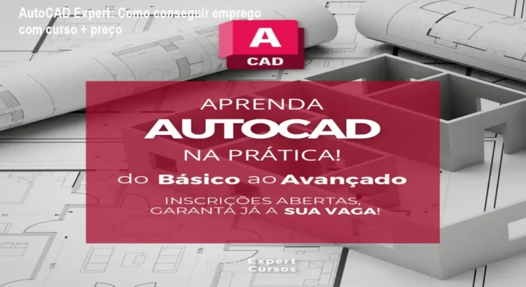 Tela do curso AutoCAD Expert mostrando projetos 3D e blocos CAD