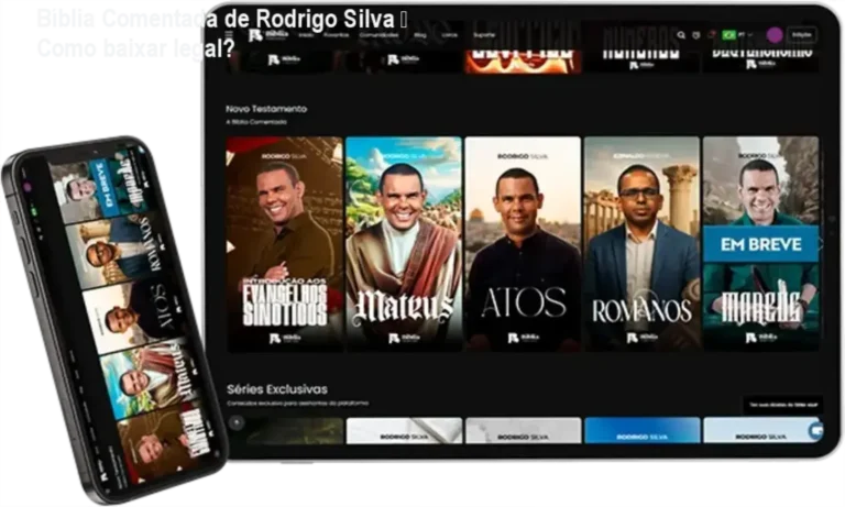 Tela do app da Bíblia Comentada de Rodrigo Silva mostrando interface de download oficial