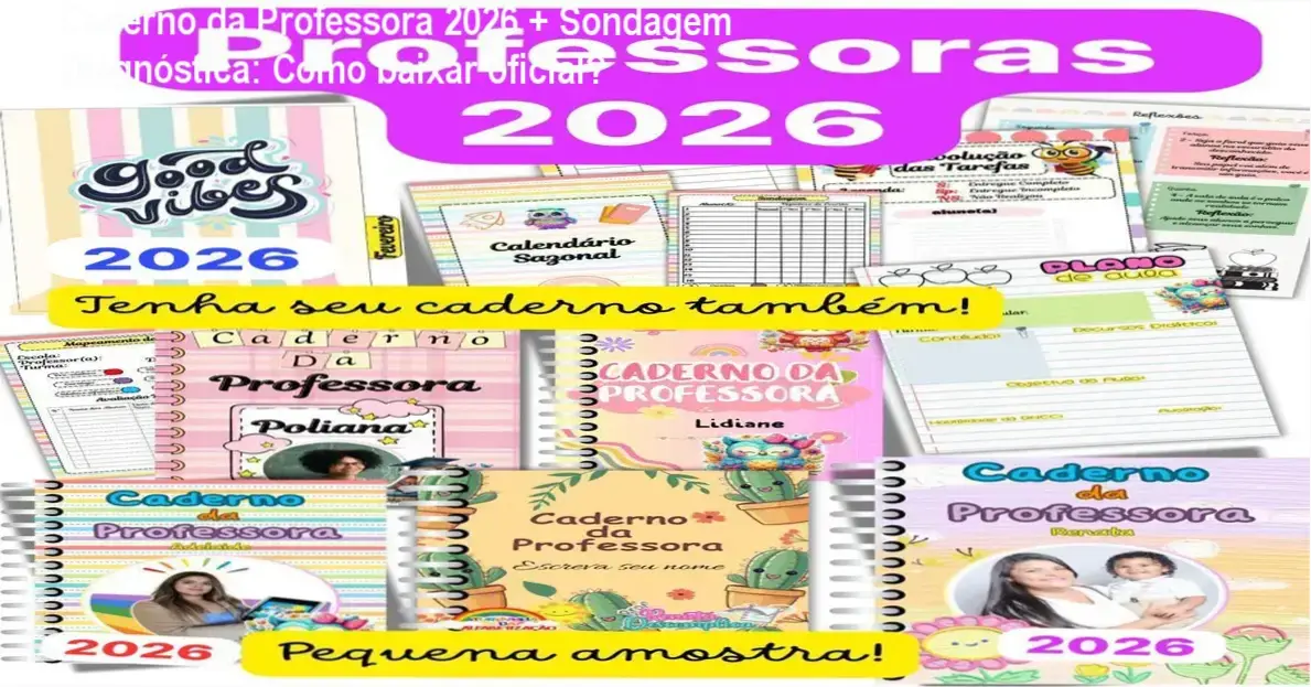 Capa editável do Caderno da Professora 2026 com sondagem diagnóstica, pronta para download oficial