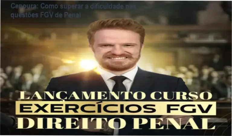 Professor Rafael Cenoura apresentando o Curso de Exercícios FGV Penal em tela de computador