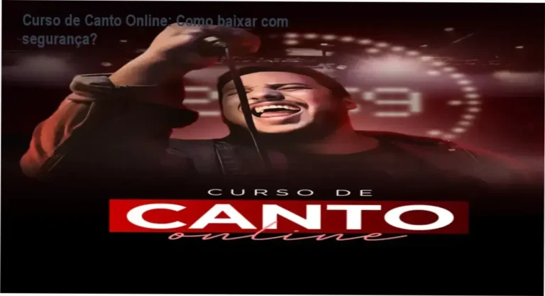 Ilustração mostrando a plataforma do Curso de Canto Online e opções de download oficial