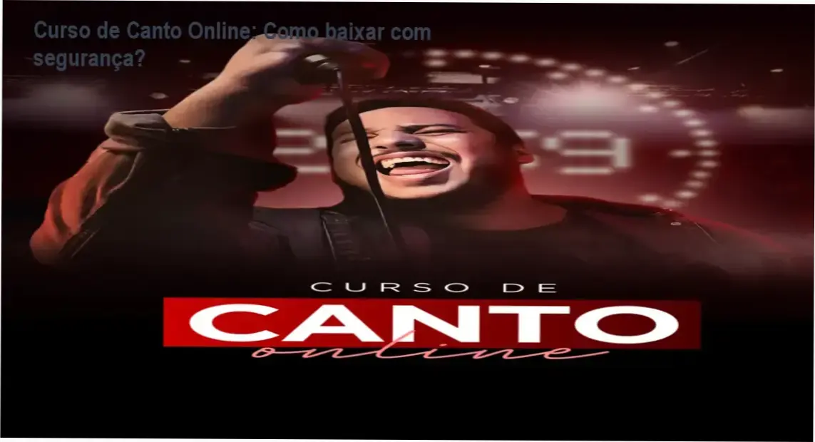 Ilustração mostrando a plataforma do Curso de Canto Online e opções de download oficial