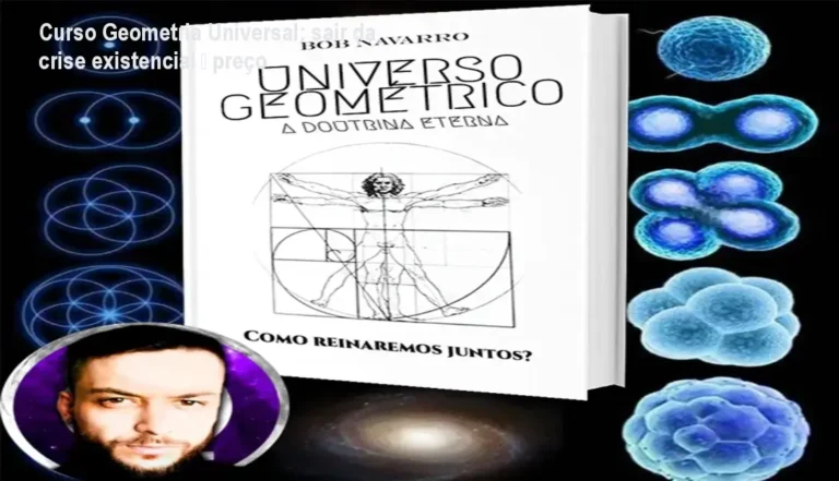 Imagem do Curso de Geometria Universal de Bob Navarro mostrando símbolos sagrados e título do curso