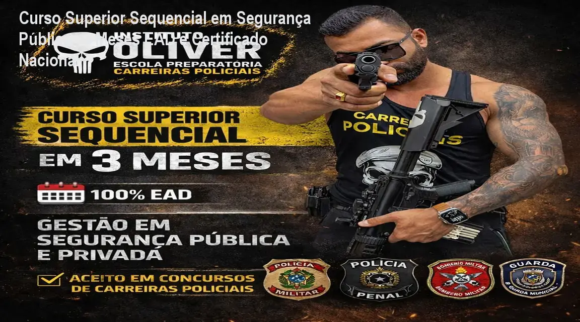 Aluno estudando o Curso Superior Sequencial de Gestão em Segurança Pública e Privada em 3 meses, mostrando a rapidez e certificação nacional