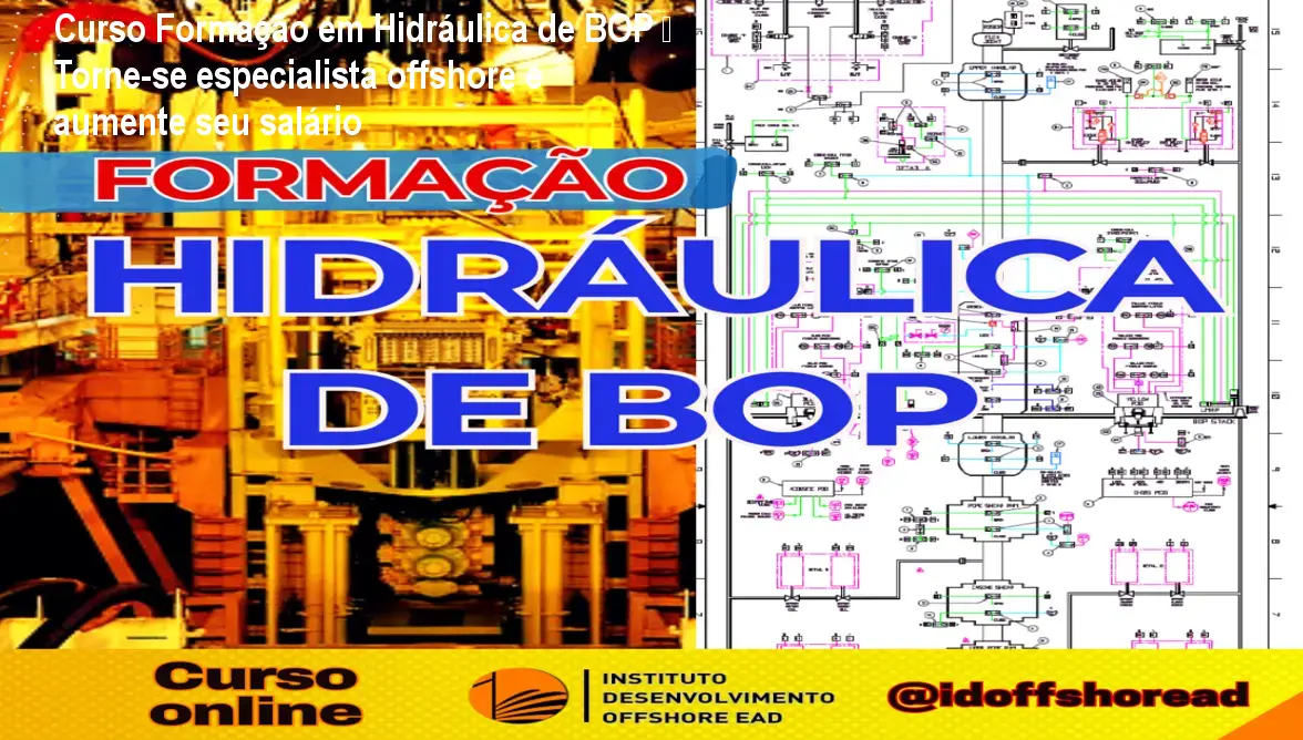 Aluno estudando a hidráulica de BOP em computador, aplicando diagramas de MUX POD e LMRP para melhorar a operação offshore