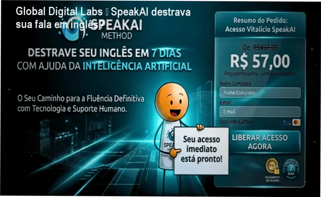 Tela do curso Método SpeakAI mostrando frases práticas para destravar a fala em inglês