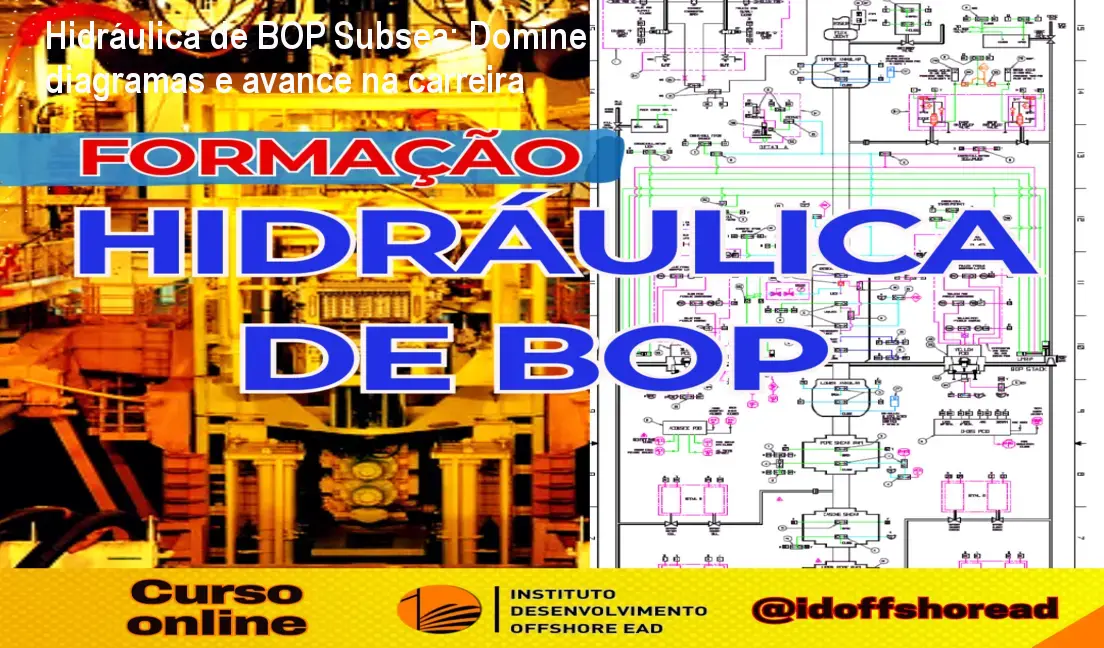 Tela do curso online de Hidráulica de BOP Subsea mostrando diagramas hidráulicos e instruções práticas