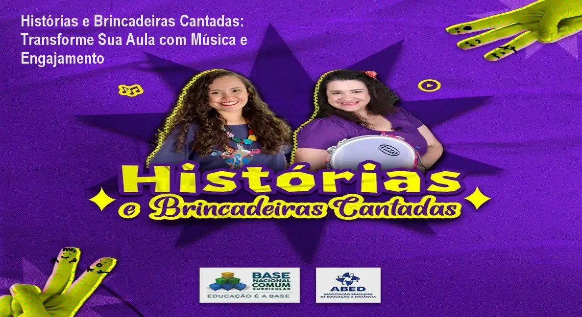 Histórias e Brincadeiras Cantadas: Transforme Sua Aula com Música e Engajamento 1 https://cursoss.com.br/historias-brincadeiras-cantadas-educacao-infantil-musicalizacao/ Professora usando histórias cantadas com crianças brincando ao som de instrumentos simples