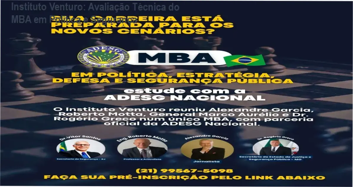Logo do Instituto Venturo com destaque para o MBA em Política, Estratégia e Segurança Pública