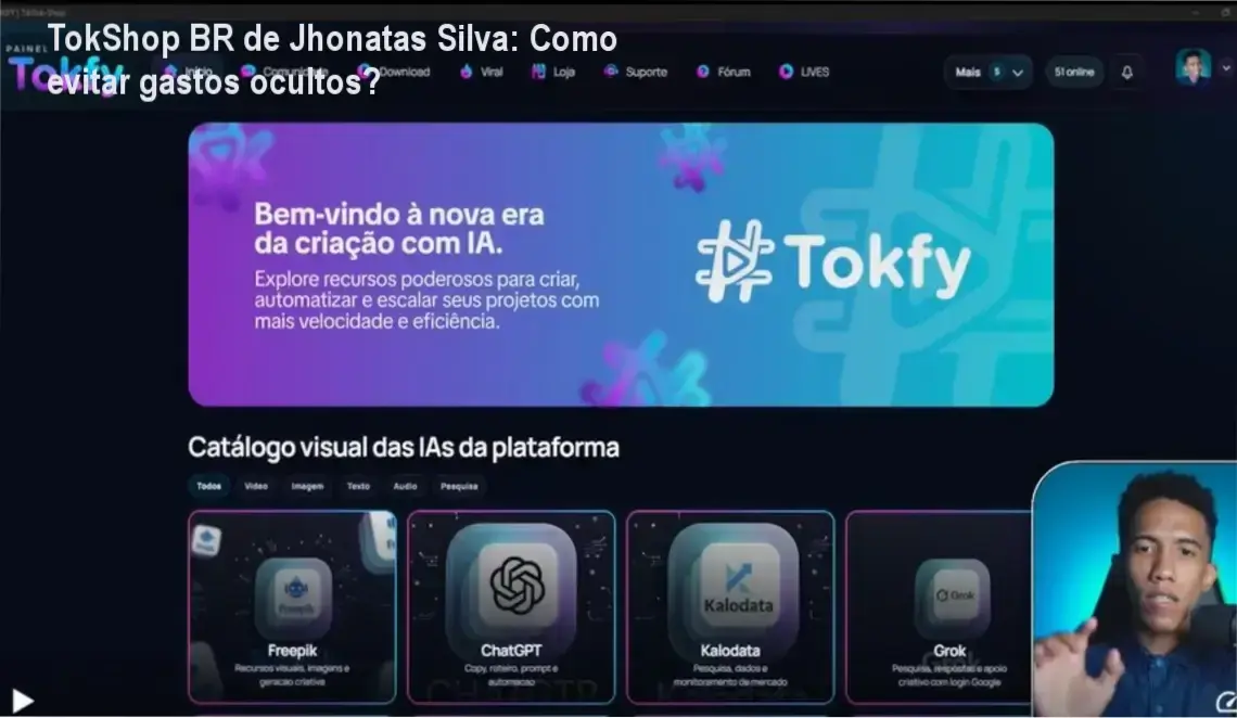 Jhonatas Silva explicando os custos ocultos do TokShop BR em uma tela de laptop
