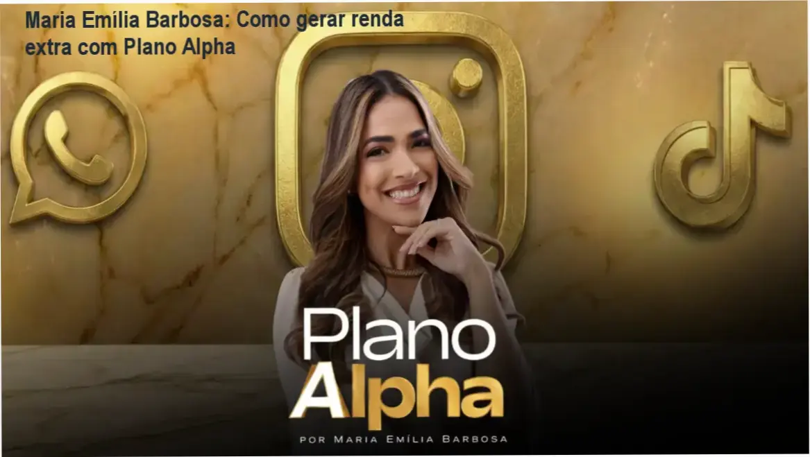 Imagem promocional do Plano Alpha de Maria Emília Barbosa mostrando estratégias de renda online com celular e IA