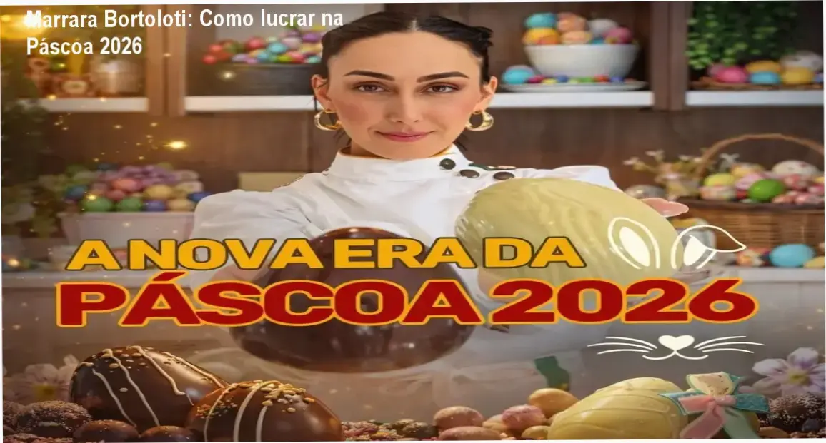 Marrara Bortoloti apresenta o curso A Nova Era da Páscoa 2026, mostrando técnicas de produção e venda lucrativa.