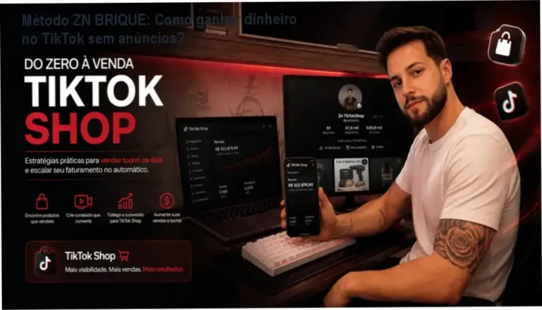 Tela do curso Método ZN BRIQUE mostrando estratégia de vendas orgânicas no TikTok
