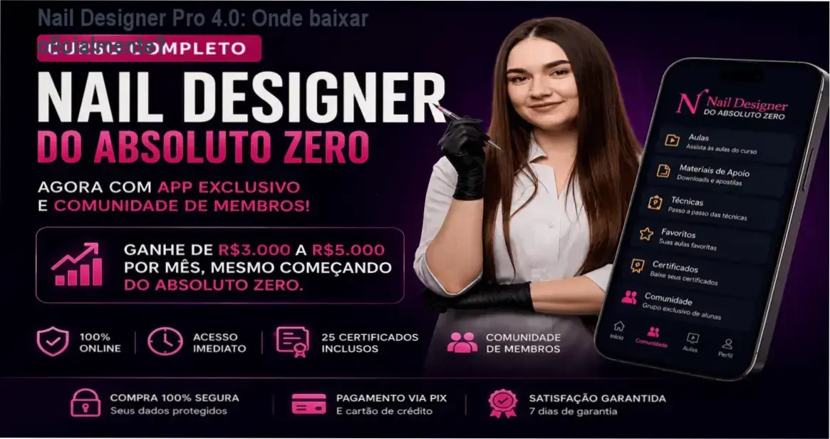 Captura de tela da página de download oficial do curso Nail Designer Pro 4.0