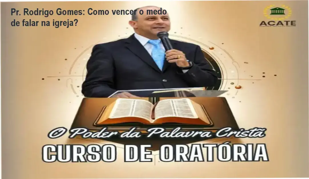 Pr. Rodrigo Gomes apresentando técnicas de oratória cristã no curso O Poder da Palavra Cristã